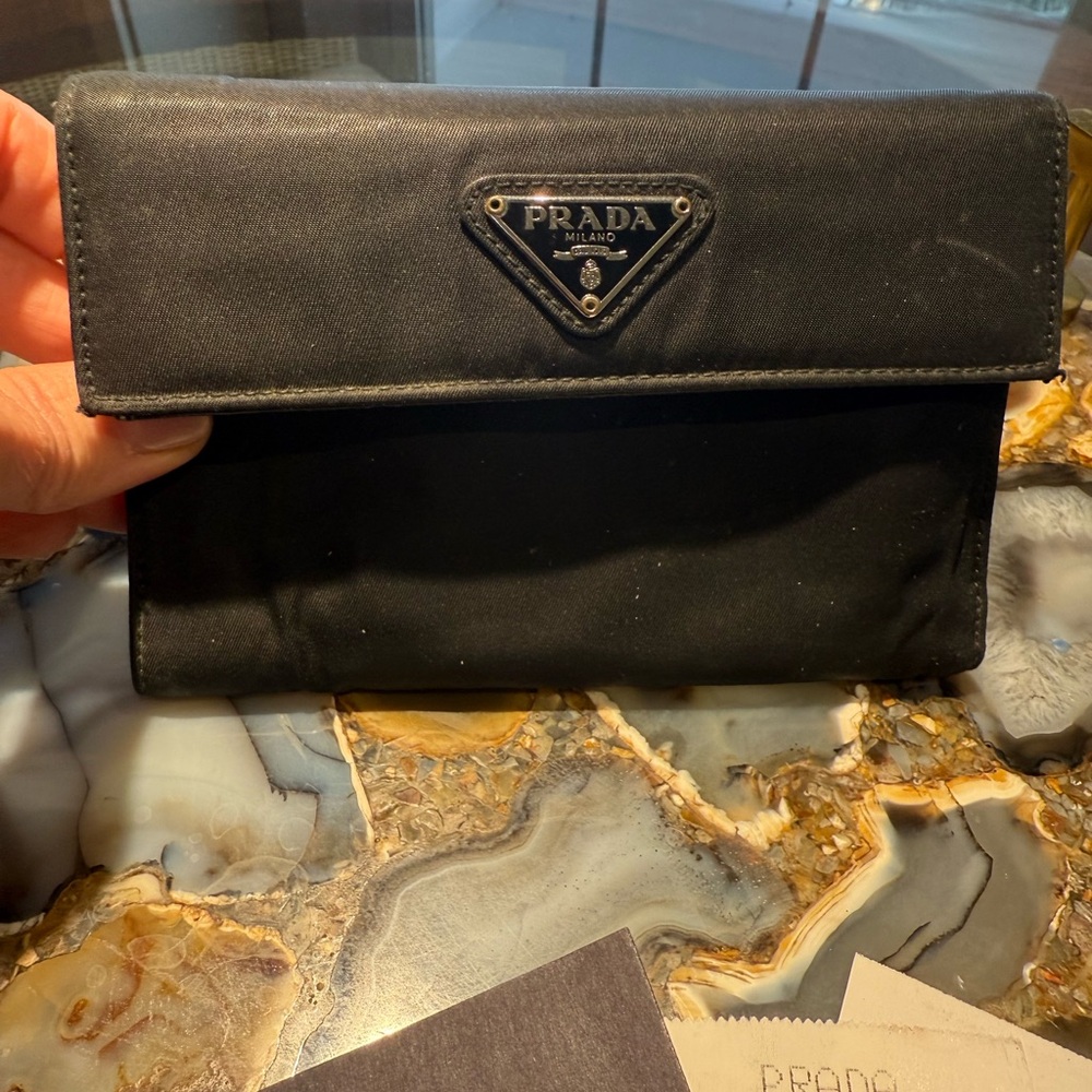 Prada Black Nylon-Leather Wallet.